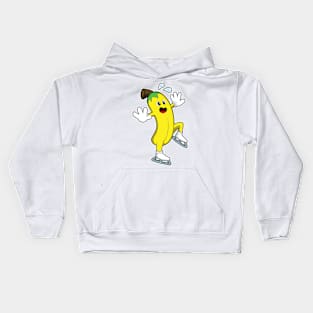 Banana at Ice skating with Ice skates Kids Hoodie